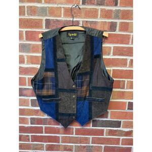 Vintage Learsi Patchwork Vest Plaid Suede Western Boho L